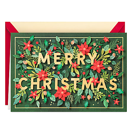 Hallmark Signature Christmas Card (Merry Christmas Poinsettias and Holly)