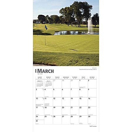 2024 Brown Trout Monthly Square Wall Calendar, 12" x 12", Golf Courses
