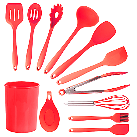 MegaChef Silicone Cooking Utensils, Red, Set Of 12 Utensils