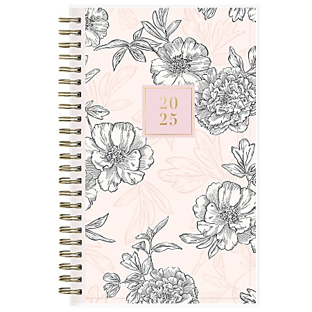 2025 Blue Sky Weekly/Monthly Planning Calendar, 5” x 8”, Drawn Peony, January 2025 To December 2025