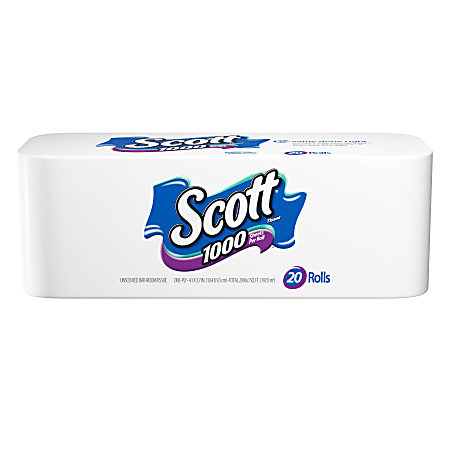 Scott® 1-Ply Toilet Paper, 1000 Sheets Per Roll, Pack Of 20 Rolls