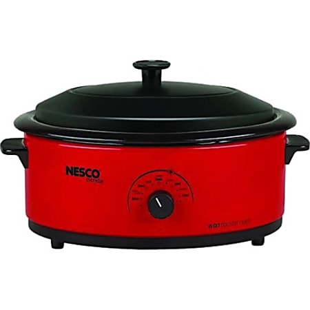 Nesco 6 Qt. Red Roaster with Porcelain Cookwell - Single - 0.20 ft³ Main Oven - Roasting, Baking Main Oven Function - 750 W - Portable - Red, Black