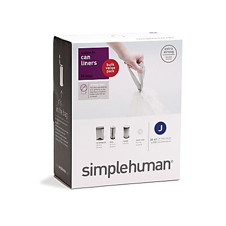 simplehuman® Custom Fit Can Liners, J, 30-40L/8-10.5g, White, Pack Of 50