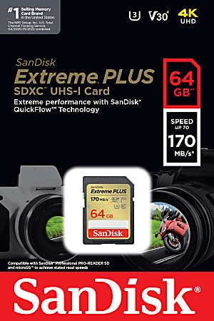 SanDisk Extreme PLUS SDXC UHS I card 64GB Office Depot