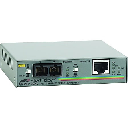 Allied Telesis AT MC102XL - Fiber media converter - 100Mb LAN - 100Base-FX, 100Base-TX - SC multi-mode / RJ-45 - up to 1.2 miles - 1310 nm - government GSA