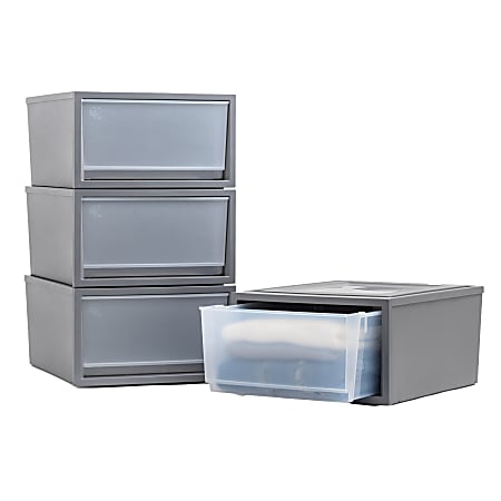 Iris® Stackable Storage Bin With Drawer, 10-1/4" x 16-1/8", Gray