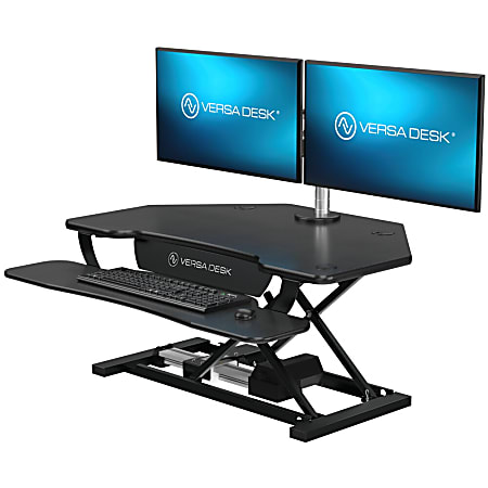 VersaDesk PowerPro Corner Sit-To-Stand Height-Adjustable Electric Desk Converter, 36"W x 31"D, Black