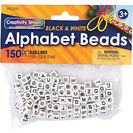 Pacon Alphabet Beads - Skill Learning: Alphabet - White, Black Pacon Alphabet Beads - Skill Learning: Alphabet - White, Black
