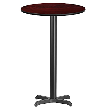 Flash Furniture Laminate Round Table Top With Bar-Height Table Base, 43-1/8"H x 24"W x 24"D, Mahogany/Black