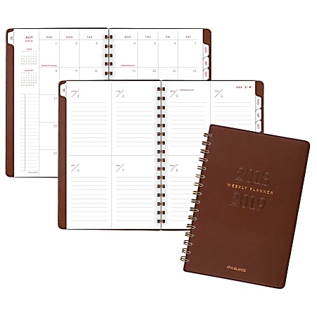 AT-A-GLANCE® Signature Collection™ 13-Month Academic Weekly/Monthly Planner, 5 3/4" x 8 1/2", Brown, July 2018 To July 2019