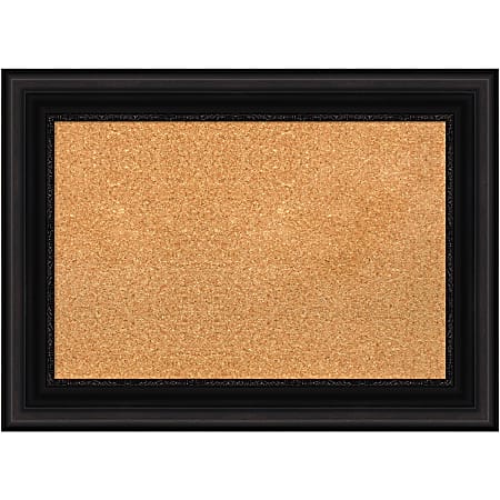 Amanti Art Non-Magnetic Cork Bulletin Board, 30" x 22", Natural, Parlor Black Plastic Frame