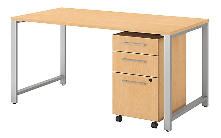 Bush Business Furniture 400 Series Table Desk With 3 Drawer Mobile File Cabinet, Natural Maple, Standard Delivery