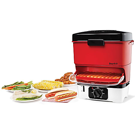 Starfrit 800W Electric Hot Dog Steamer Red - Office Depot