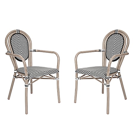 Flash Furniture 2 Pack Marseille Indoor/Outdoor Commercial Thonet Bistro Stacking Chair with Arms, Black & White/Light Natural Frame -2SDA6422ATXTBWL
