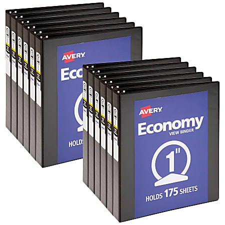 Avery® Economy View 3-Ring Binder, 1" Round Rings, Black, Pack Of 12