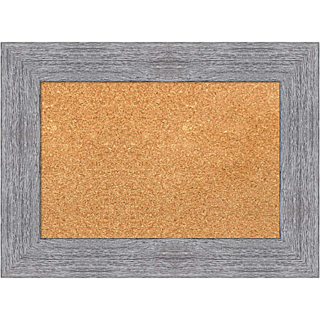 Amanti Art Rectangular Non-Magnetic Cork Bulletin Board, Natural, 23” x 17”, Bark Rustic Gray Plastic Frame