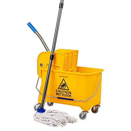 Mind Reader Bucket With Wringer And Mop Set, 22 Qt, Yellow