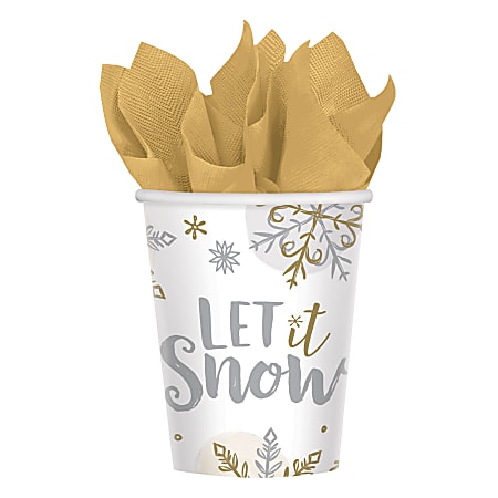 Amscan Christmas Paper Cups, 9 Oz, Shining Snow, Pack Of 40 Cups