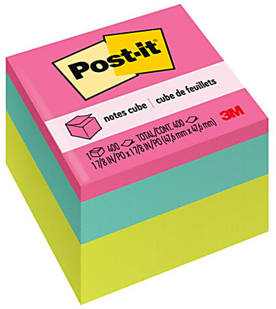 Post-it Notes Cube,  1 7/8 in. x 1 7/8 in Assorted Colors 400 Sheets/Cube, 1 Cube/Pack