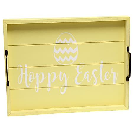 Elegant Designs Decorative Serving Tray, 2-1/4”H x 12”W x 15-1/2”D, Yellow Wash Hoppy Easter