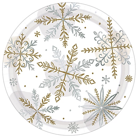 Amscan Christmas Shining Snow Round Paper Plates, 7",