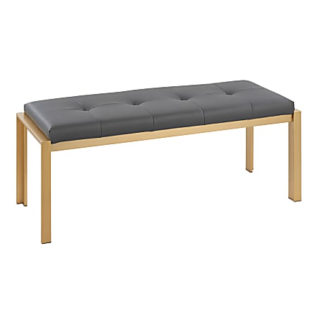 LumiSource Fuji Contemporary Faux Leather Bench, Gray/Gold