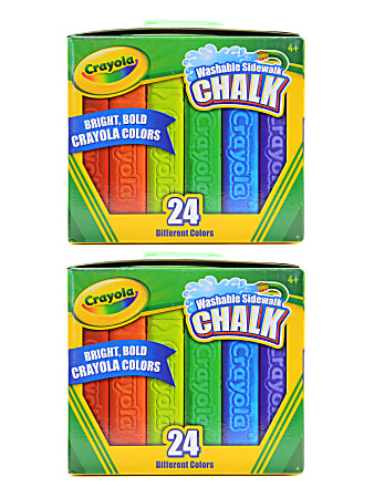 Crayola® Washable Sidewalk Chalk, Assorted Colors, 24 Pieces Per Box, Pack Of 2 Boxes