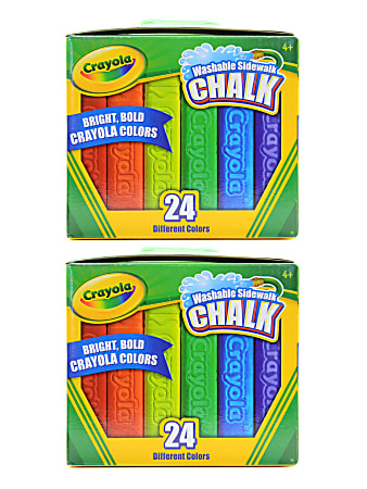 Crayola® Washable Sidewalk Chalk, Assorted Colors, 24 Pieces Per Box, Pack Of 2 Boxes