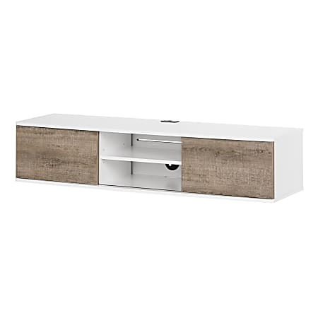 South Shore Agora Wall-Mounted Media Console, 11-1/2"H x 57"W x 17-3/4"D, Pure White/Weathered Oak