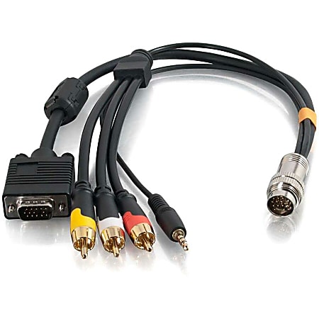 C2G 10ft RapidRun VGA (HD15) + 3.5mm + Composite Video + Stereo Audio Flying Lead - 10 ft Mini-phone/Proprietary/RCA/VGA A/V Cable for Audio/Video Device, Projector, Notebook, Interactive Whiteboard - First End: 1 x Proprietary Connector Male Audio/Video