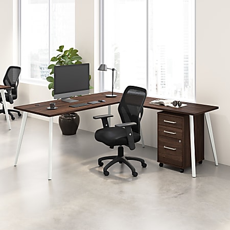Bush Business Furniture Vista 72"W Corner Desk with Splayed Metal Legs and Mobile File Cabinet, Black Walnut, Standard Delivery