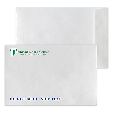 Zip Stick®,  White DuPont™ Tyvek® Open End Catalog Mailing Envelopes, 2-Color, Custom 6" x 9", Box Of 500