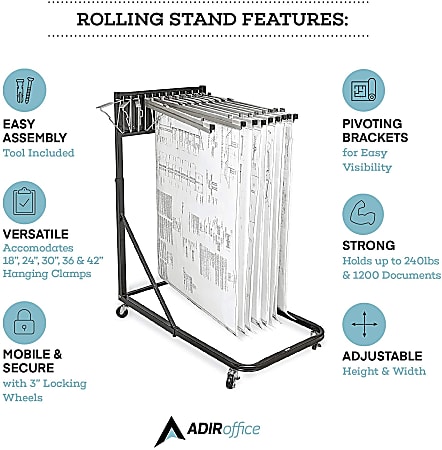 Adir Corp Vertical File Rolling Stand for Blueprints, Black