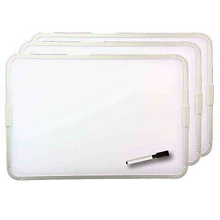 Flipside Products 2-Sided Magnetic Dry-Erase Boards With Pens, 17-1/2" x 12", White, Silver, Aluminum Frame, Pack Of 3 Boards