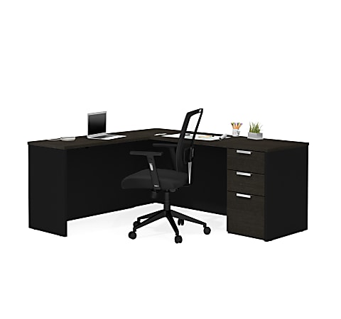 Bestar Pro-Concept Plus 72"W L-Shaped Corner Desk With Pedestal, Deep Gray/Black