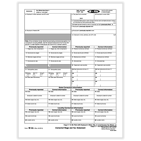 ComplyRight™ W-2C Tax Forms, Copy 2/C, Laser, 8-1/2" x 11", Pack Of 50 Forms