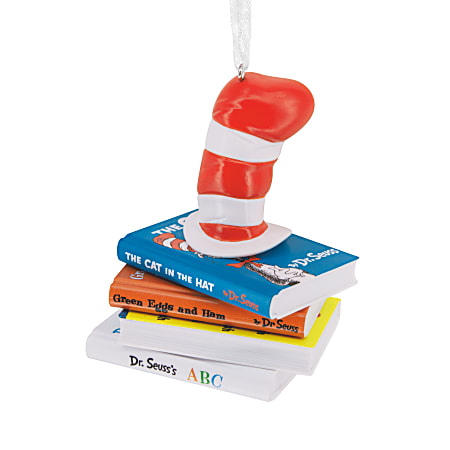 Hallmark Resin Christmas Ornament, 3-1/4&rdquo; x 2-1/2&rdquo; x 2-1/4&rdquo;, Dr. Seuss Hat on Books