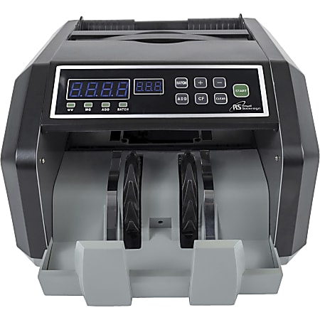Royal Sovereign High-Speed Currency Counter With Counterfeit Detection, 200 Bill Capacity, 7-15/16"H x 12-7/16"W x 10-3/16"D, Black/Silver