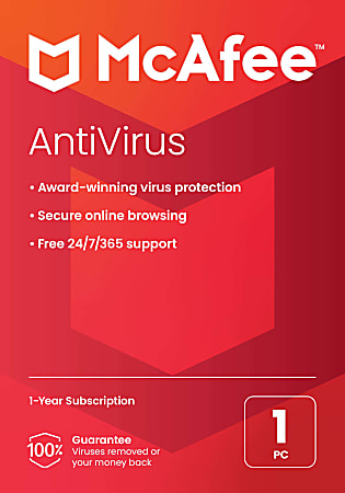 McAfee® AntiVirus Internet Security Software, For One PC, 1-Year Subscription, Windows®, Product Key