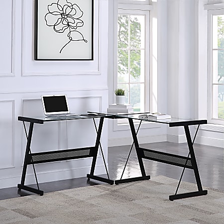 Black glass discount desk office depot