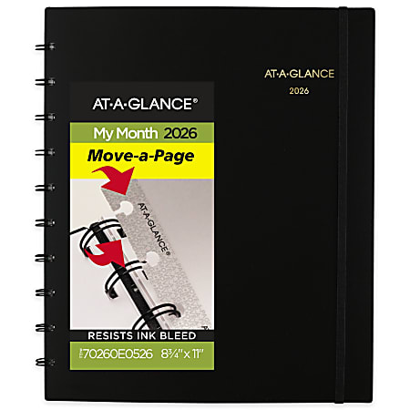 AT-A-GLANCE® Move-A-Page 2026 Monthly Planner, Black, Large, 8 3/4" x 11"