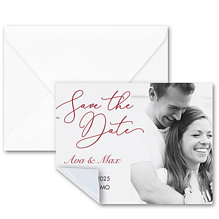 Custom Full Color Save The Date Magnets With Envelopes 5 12 x 4 14 Simply  Scripted Box Of 25 Cards - Office Depot