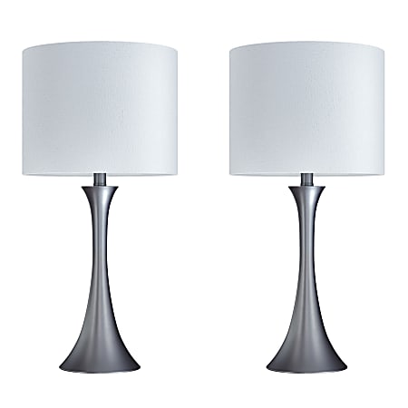 LumiSource Lenuxe Contemporary Table Lamps, 24-1/4”H, Off-White Shade/Frosted Silver Base, Set Of 2 Lamps