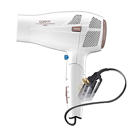 Conair® Double Ceramic 2-Speed 1,875-Watt Compact Hair Dryer, 9-1/8” x 7-1/4” x 3-3/4”, White/Rose Gold