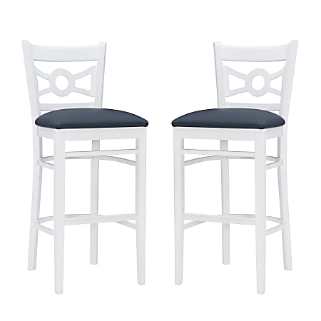 Linon Talus Upholstered Bar Stools, White/Navy, Set Of 2 Stools