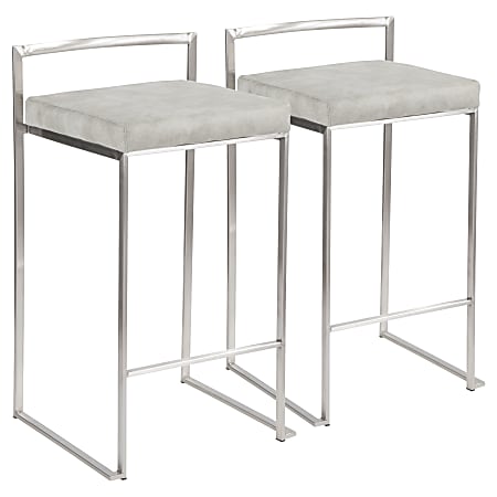 LumiSource Fuji Stacker Contemporary Counter Stools, Light Gray Cowboy Seat/Stainless-Steel Frame, Set of 2 Stools
