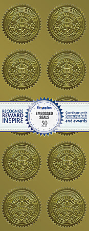 Geographics Embossed Seals, 2", Gold Excellence, Pack Of 50