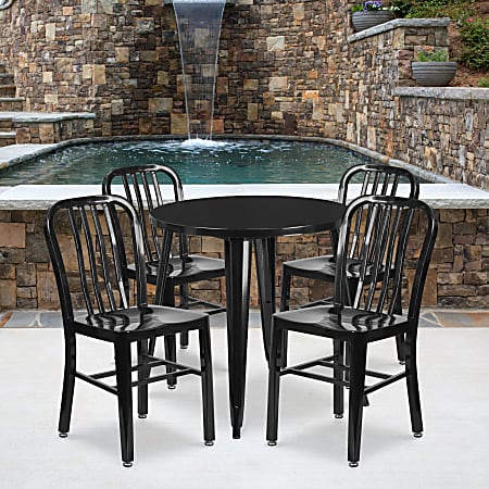 Flash Furniture Commercial Grade Round Metal Indoor-Outdoor Table Set, 29-1/2”H x 30”W x 30”D, Black