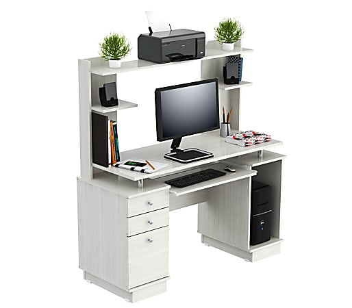 Inval Computer Work Center With Hutch, Laricina White