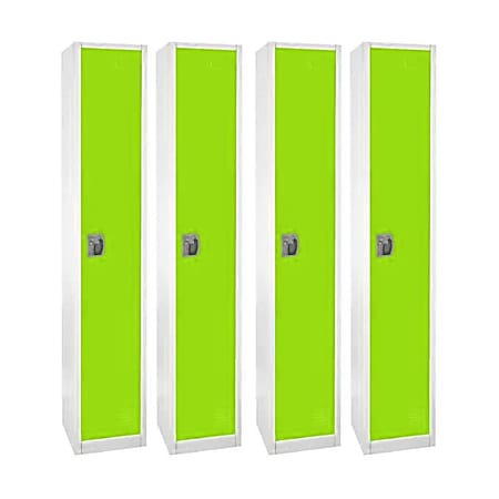 Alpine AdirOffice 1-Tier Steel Lockers, 72"H x 12"W x 12"D, Green, Pack Of 4 Lockers